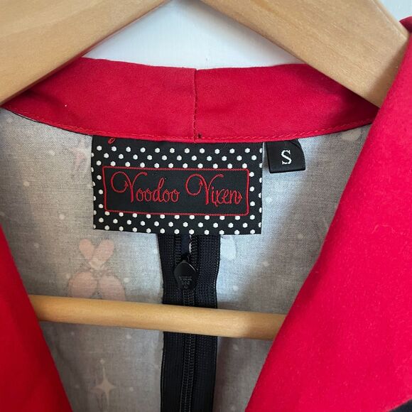 Voodoo Vixen Midi Shift Dress Printed Collar S Retro Pinup Rockabilly Goth - Picture 8 of 8